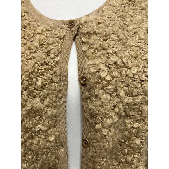 Leon Max Tan Merino Wool Blend Teddy Fleece Cardigan Sweater Jacket Size 8 - Picture 2 of 7